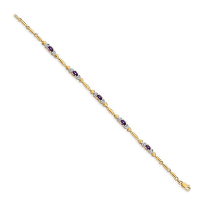 14K Gelbgold Komplett Diamant und Oval Amethyst Herz Design 7 Zoll Armband