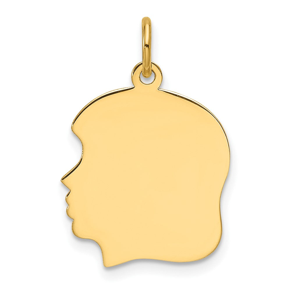 14K Gelbgold Schlicht Mittel Zugewandt Left Gravierbar Mädchen Kopf Charm
