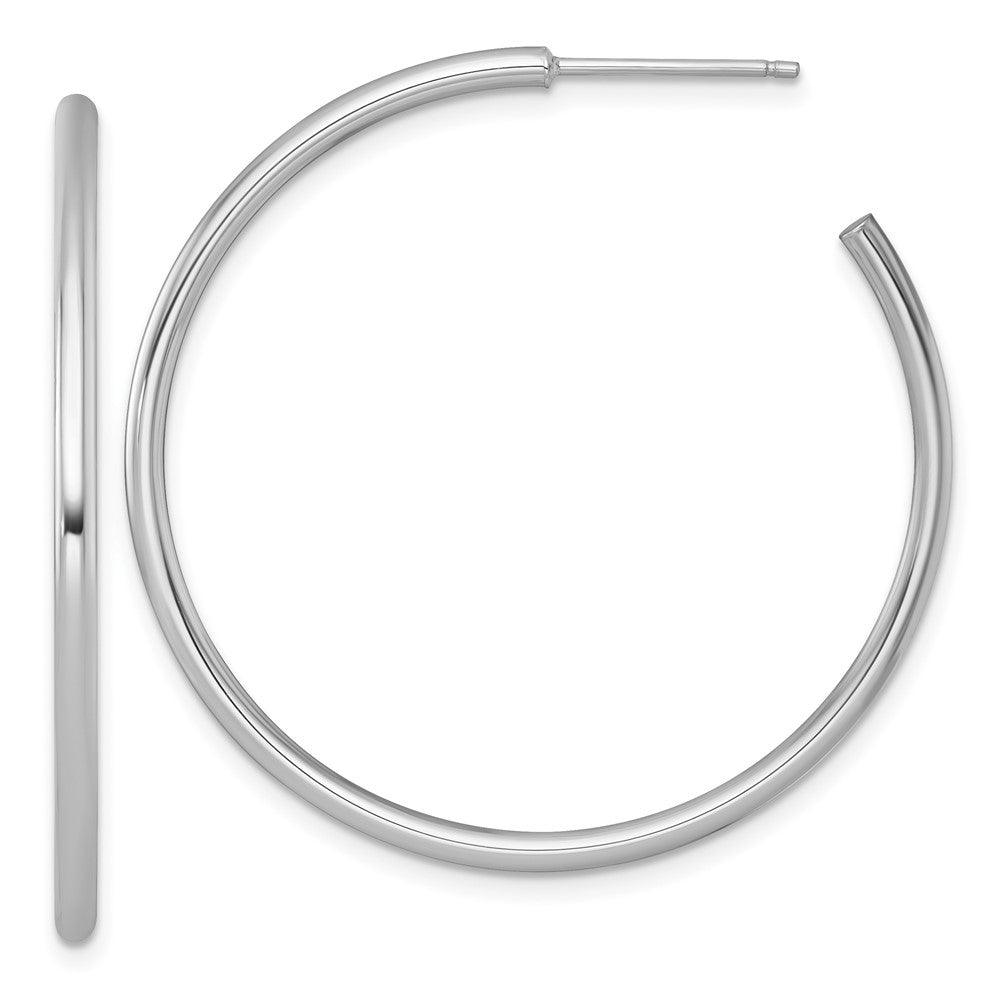 14K Weißgold Poliert 2.0 X 40mm Röhre C-hoop Ohrstecker