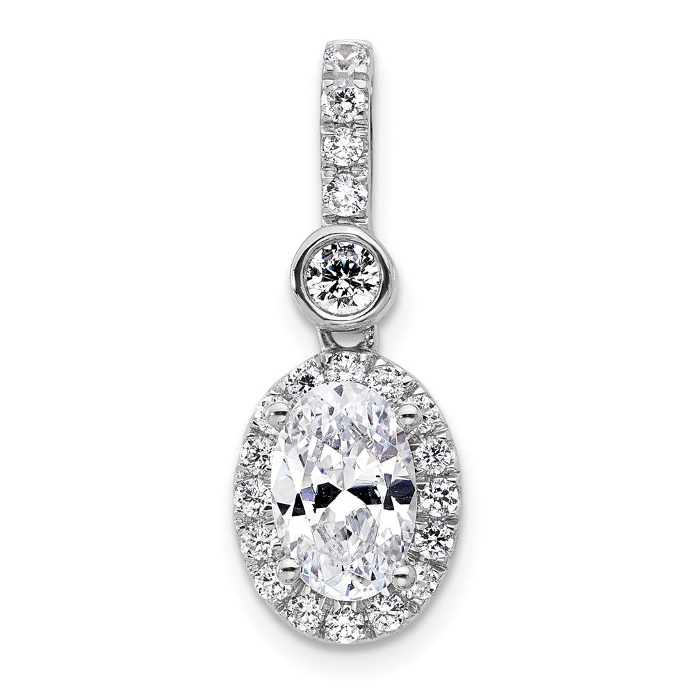 14K Weißgold Anhänger mit 2 Karat zertifiziertem im Labor gezüchtetem Diamant VS/SI+ G+ im Ovalschliff mit komplettem Halo
