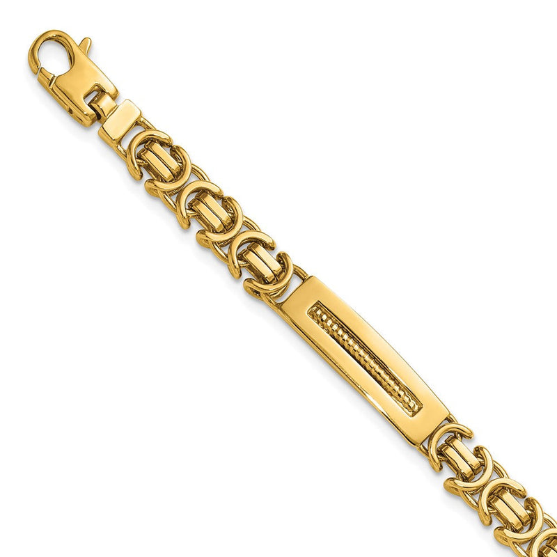 14K Gelbgold Poliert 6.1mm Fantasieglieder und Strukturiert Bars Herren Gliederarmband
