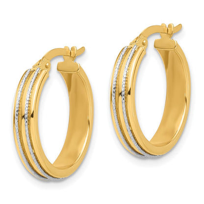 14K Bicolor Gold Bicolor Poliert und Diamantiert Creolen