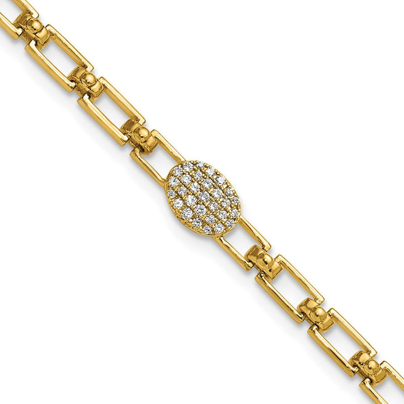 14K Gelbgold Poliert Komplett 1/8 Karat Diamant Oval Cluster Fantasieglieder 7 Zoll Armband mit 1 Zoll Verlängerung
