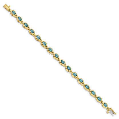 14K Gelbgold Komplett Oval Schweizer Blautopas Zargenfassung-set 7 Zoll Armband