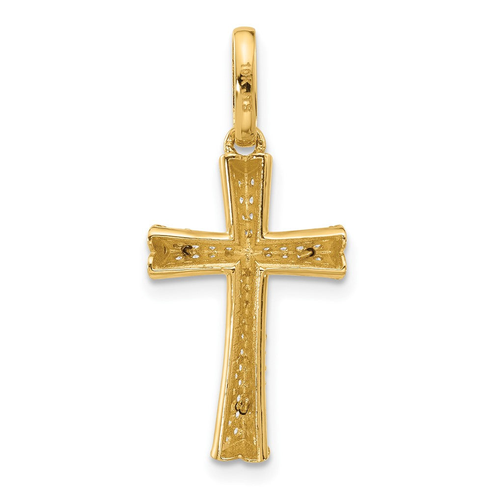 14K Bicolor Gold Zweifarbiger Polierter Zirkonia-Kruzifix-Anhänger mit Herzenden