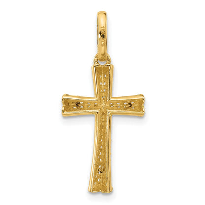 14K Bicolor Gold Zweifarbiger Polierter Zirkonia-Kruzifix-Anhänger mit Herzenden