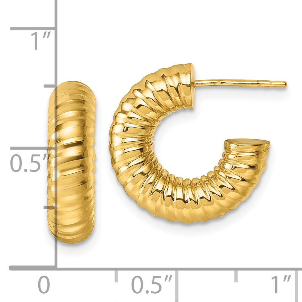 14K Gelbgold Poliert 5.00mm Strukturiert Röhre C-hoop Ohrstecker