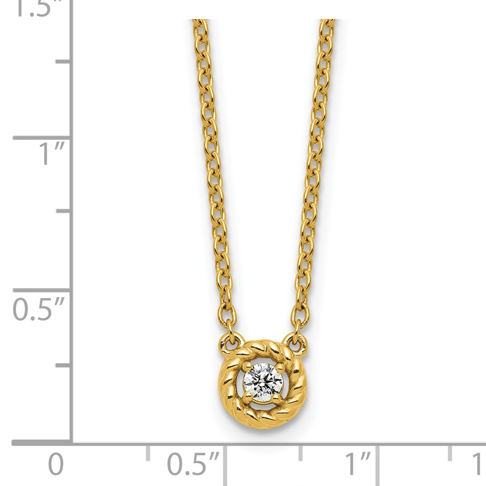 14K Gelbgold Poliert und Gedreht 1/10 Karat Diamant 18 Zoll Halskette