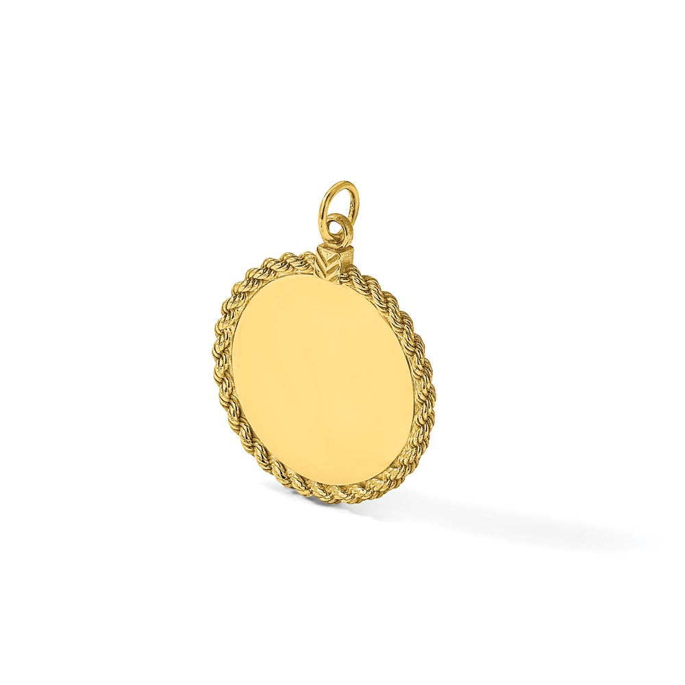 14K Gelbgold Schlicht.013 Stärke Rund Gravierbar 24.9mm Plättchen mit Kordel Kante Charm