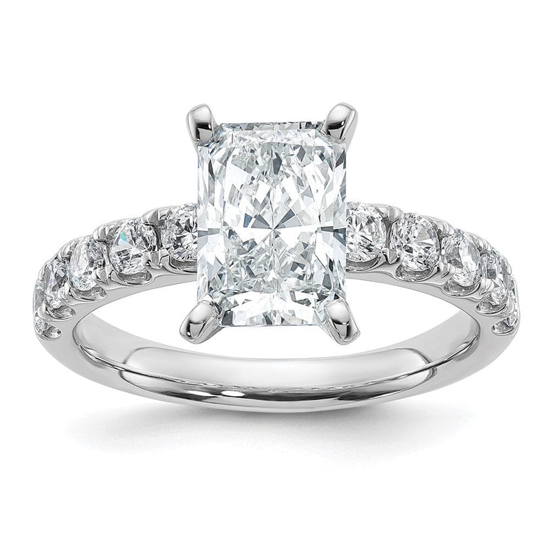 14K Weißgold 2 3/4 Karat Zertifiziert Im Labor Gezüchtet Diamant Vs+ F+ Radiant Komplett Verlobungsring