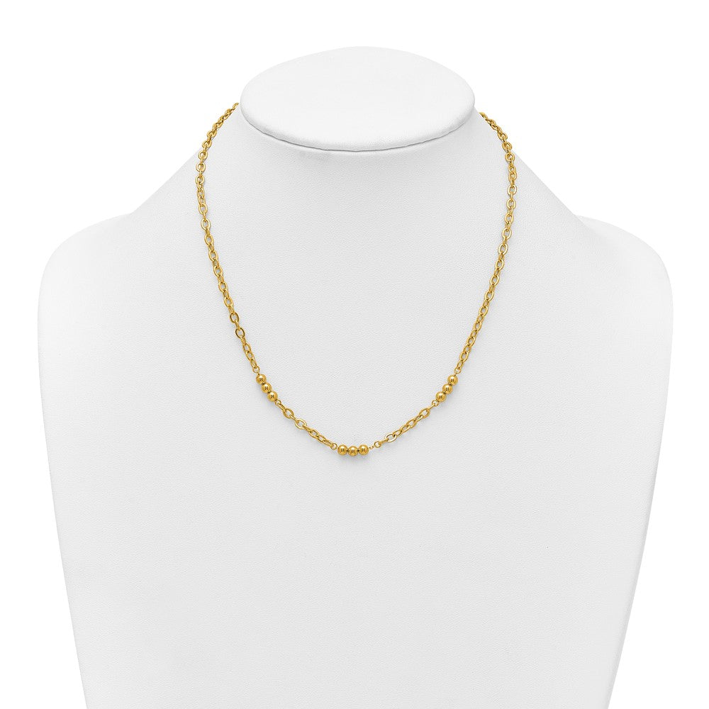 14K Gelbgold Poliert 3.5mm Fantasie Gekugelt und Ankerkette Glieder 18 Zoll Halskette