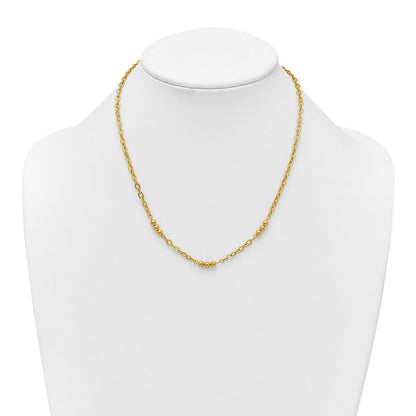 14K Gelbgold Poliert 3.5mm Fantasie Gekugelt und Ankerkette Glieder 18 Zoll Halskette