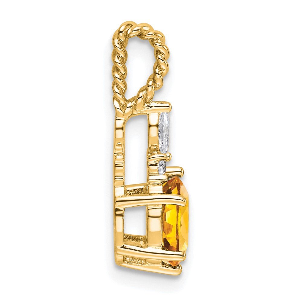 14K Gelbgold Diamant und 7x5 Oval November/citrine Gedreht Kette Anhänger