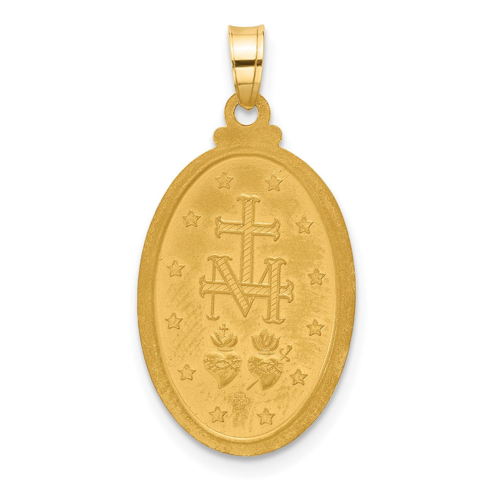 14K Gelbgold Poliert und Satiniert Massiv Wundertätig Medaille Oval Anhänger