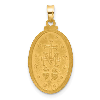 14K Gelbgold Poliert und Satiniert Massiv Wundertätig Medaille Oval Anhänger