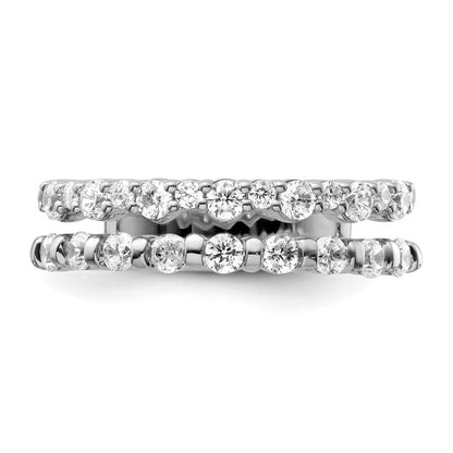 14K Weißgold Diamant Doppel-Ehering, poliert