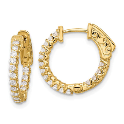 14K Gelbgold.64 Karat Diamant In/out Creole mit Sicherheits Verschluss Ohrringe