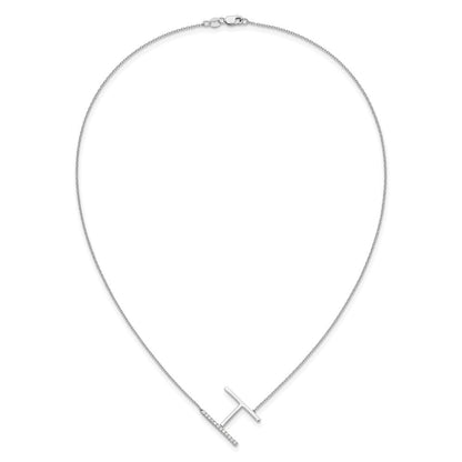 14K Weißgold Seitlich Diamant Initiale H 18 Zoll Halskette