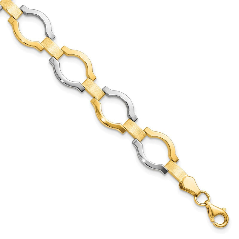 14K Gelbgold mit Rhodium Fantasieglieder 7.25 Zoll Armband