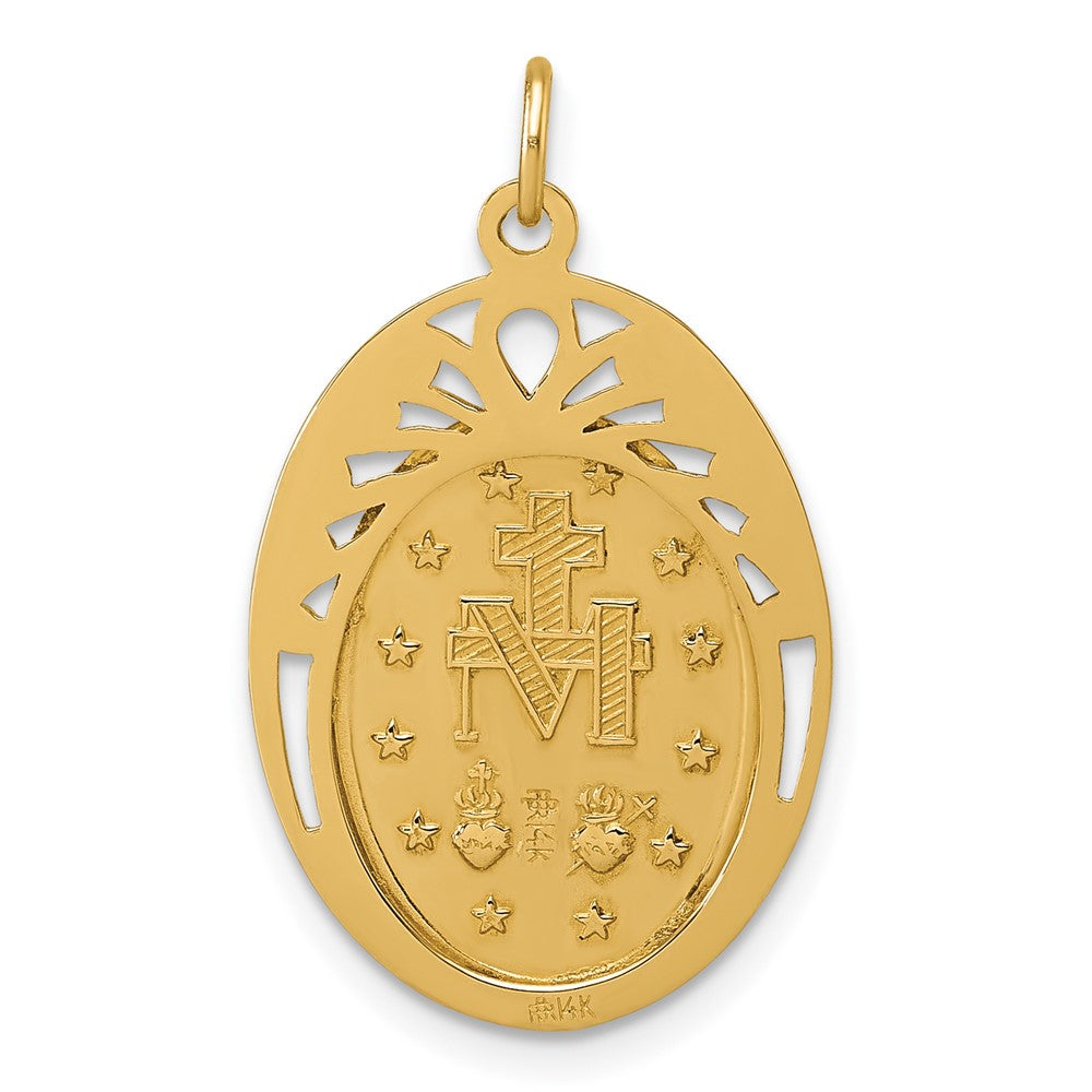 14K Gelbgold Poliert und Satiniert Halbmassiv Wundertätig Medaille in Rahmen Oval Anhänger