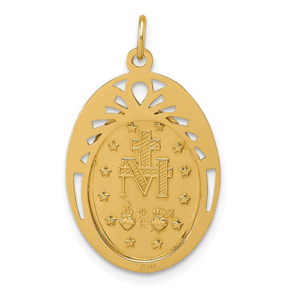 14K Gelbgold Poliert und Satiniert Halbmassiv Wundertätig Medaille in Rahmen Oval Anhänger