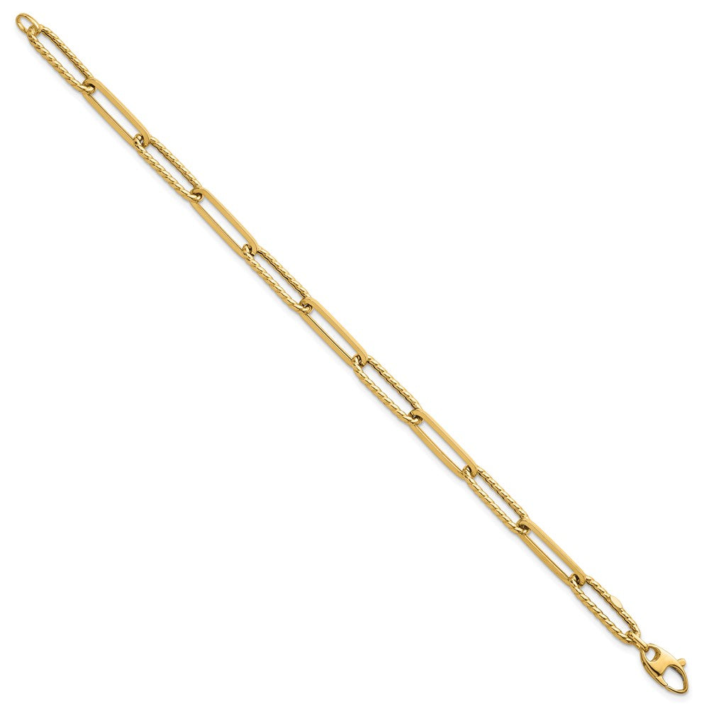 14K Gelbgold Poliert und Gedreht 6.4mm Büroklammer Glieder Gliederarmband