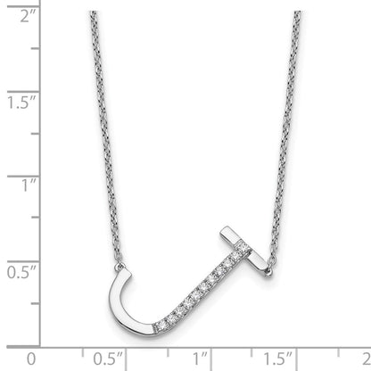 14K Weißgold Seitlich Diamant Initiale J 18 Zoll Halskette