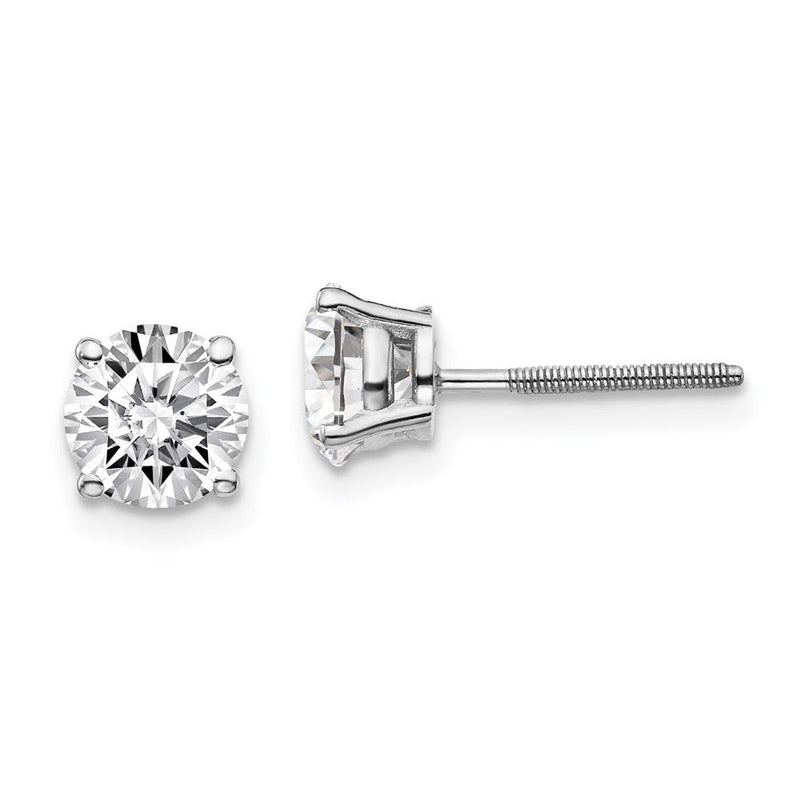 14K Weißgold 1 1/2 ct Im Labor Gezüchtet Diamant Vs/si+ G+ Rund 4 Krappen Standard Gewicht Schraubverschluss Ohrstecker