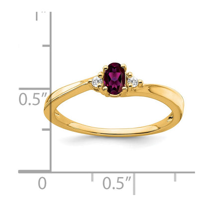 14K Gelbgold 5x3 Oval June/rhodolite Granat und Diamant Ring