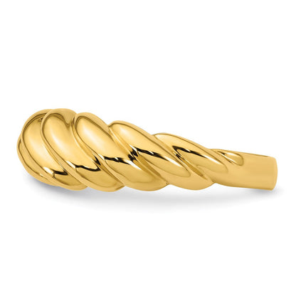 14K Gelbgold Poliert Gedrehter Gewölbter Ring, Größe 7
