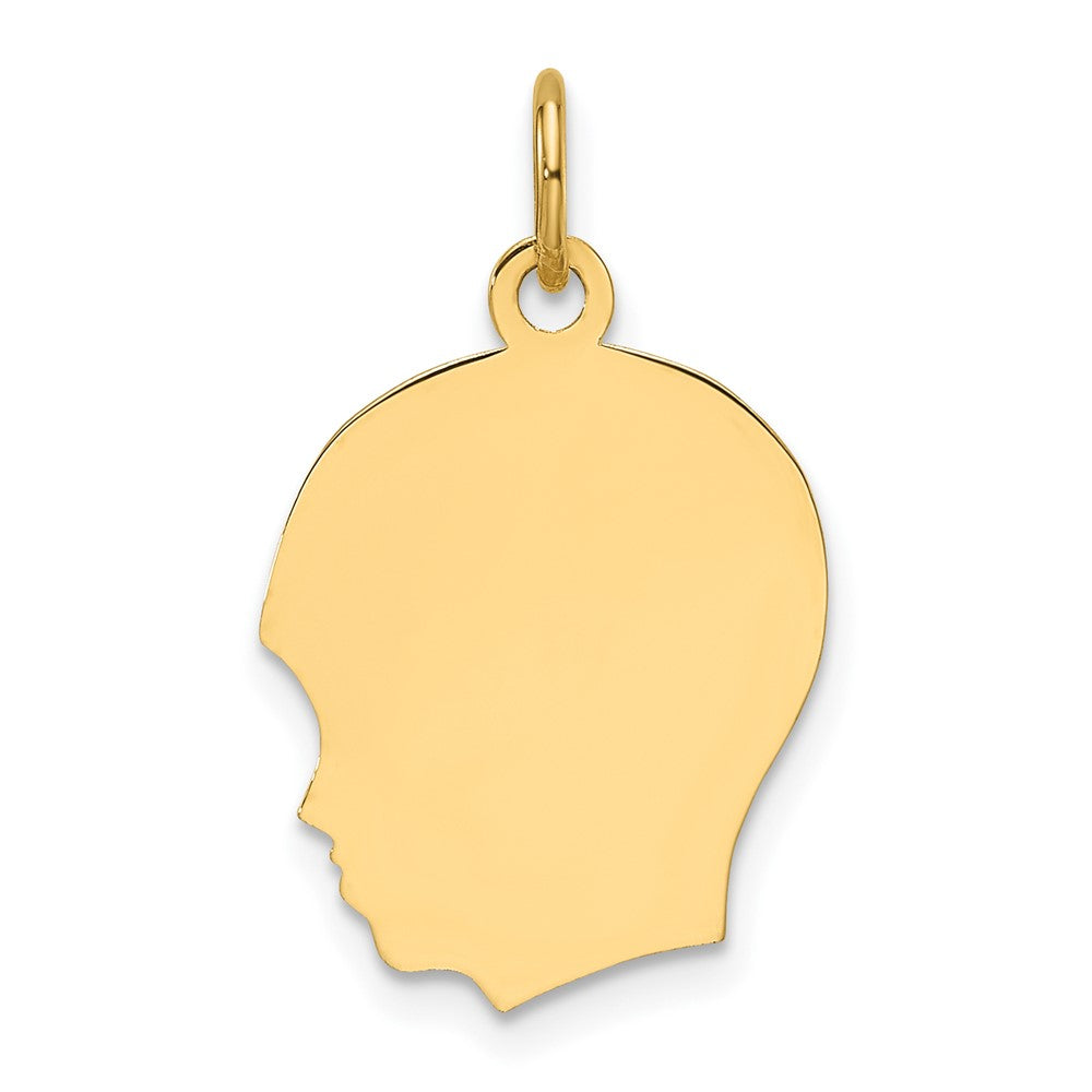 14K Gelbgold Schlicht Mittel Zugewandt Left Gravierbar Junge Kopf Charm