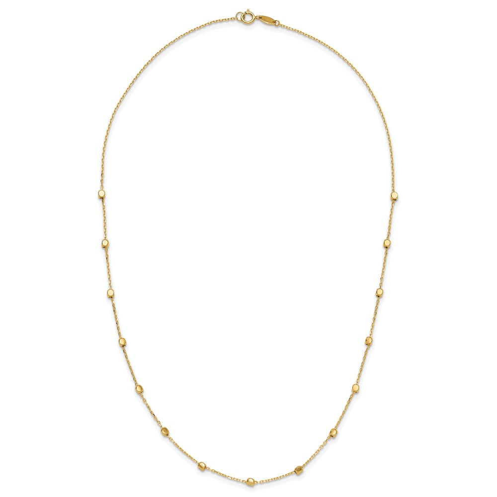 14K Gelbgold Poliert Cube Perle 17 Zoll Station Halskette