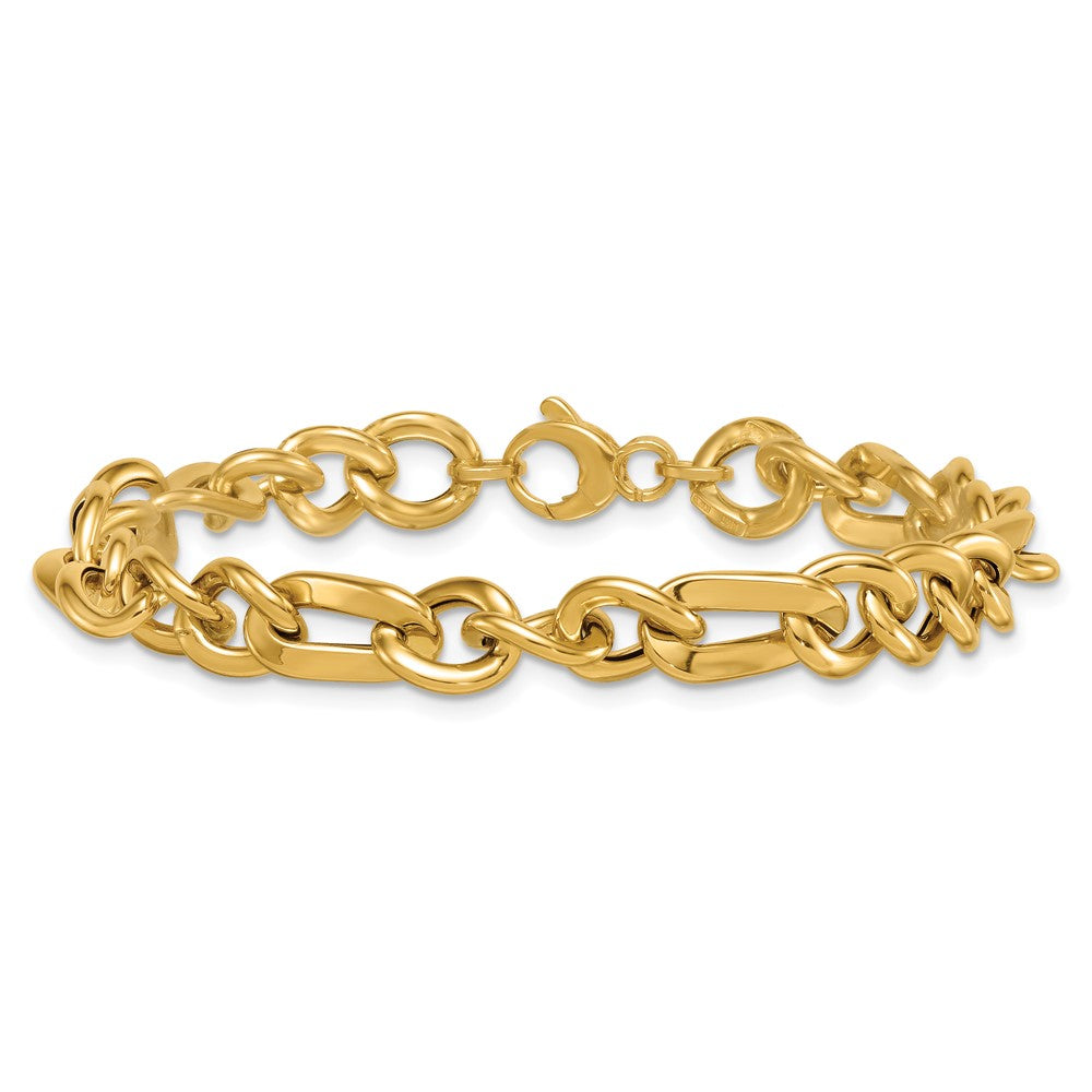 14K Gelbgold Poliert 8.3mm Fantasie Figaro Glieder Gliederarmband
