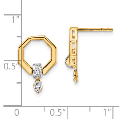 14K Gelbgold Polierte Achteck-Ohrhänger mit Diamanten, 0,1 ct
