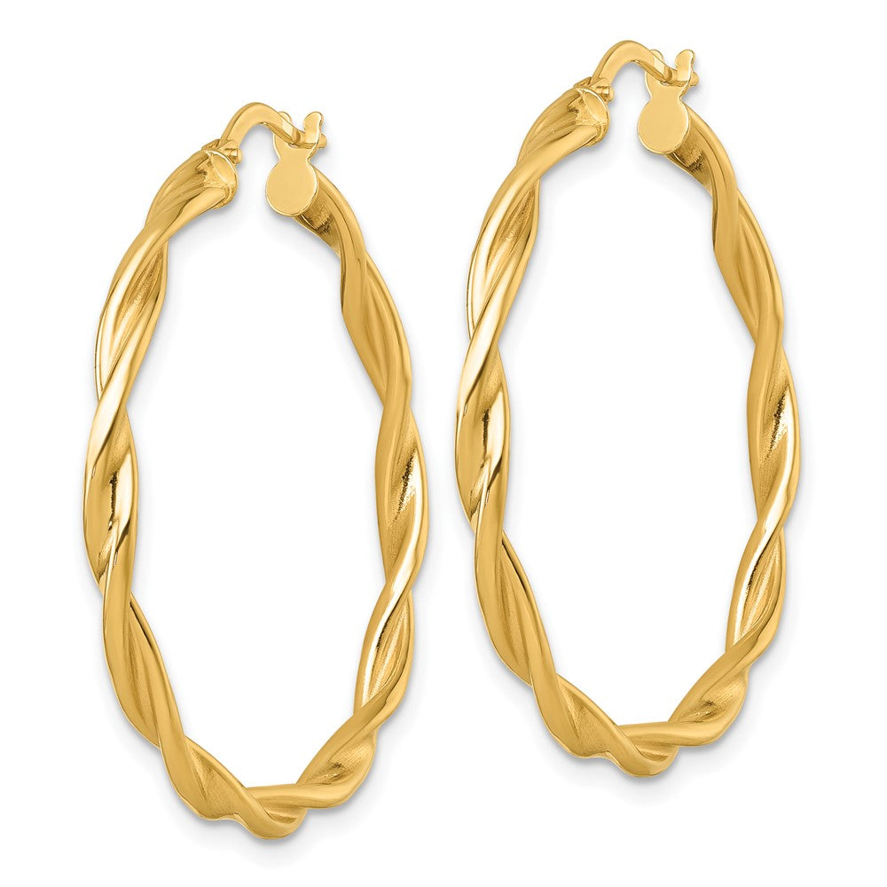 14K Gelbgold Poliert Gedreht 2.75 X 35mm Röhre Creolen