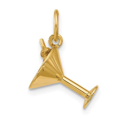 14K Gelbgold Fancy Martini-Glas mit Oliven Charm