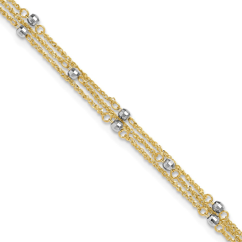 14K Bicolor Gold Bicolor 3-strand Kette mit Mirror Perlen Plus Verlängerung - Total Fußkettchen