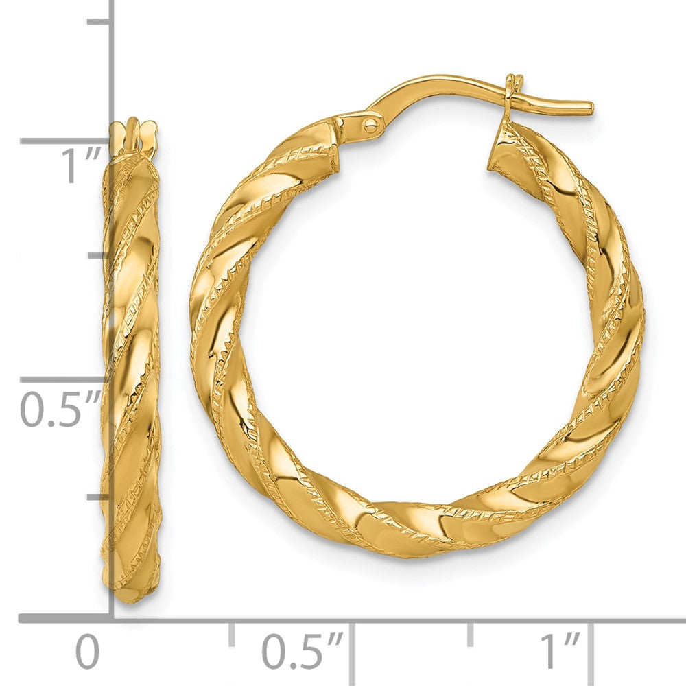 14K Gelbgold Poliert Diamantiert Gedreht 3.00 X 25mm Röhre Creolen