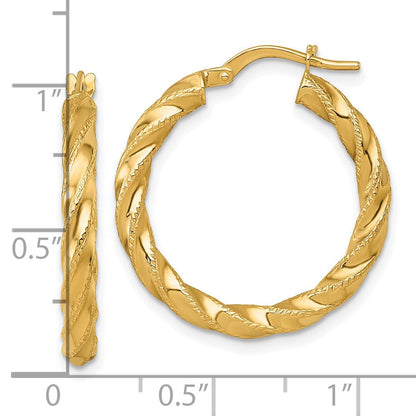14K Gelbgold Poliert Diamantiert Gedreht 3.00 X 25mm Röhre Creolen