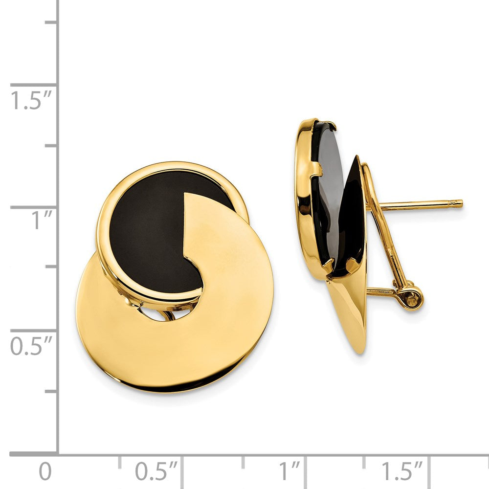 14K Gelbgold Onyx-Ohrringe im ausgefallenen zeitgenössischen Design mit Omega-Verschluss