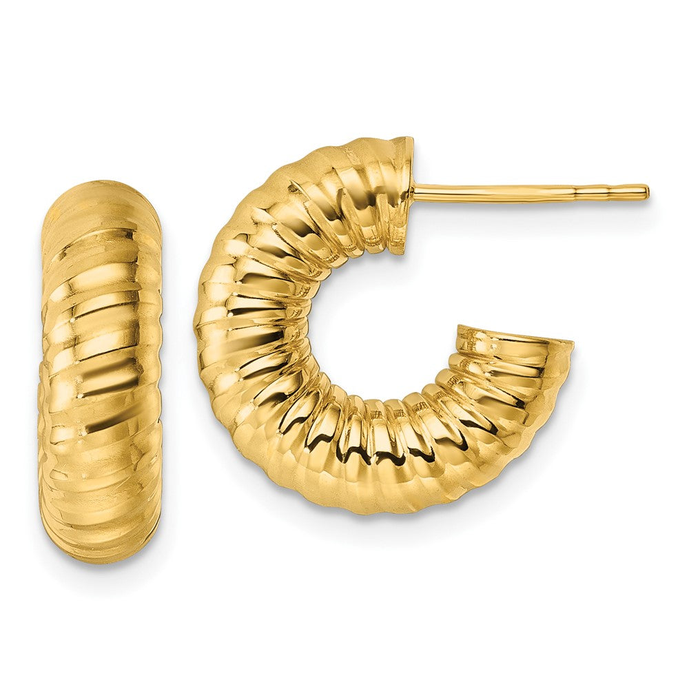 14K Gelbgold Poliert 5.00mm Strukturiert Röhre C-hoop Ohrstecker