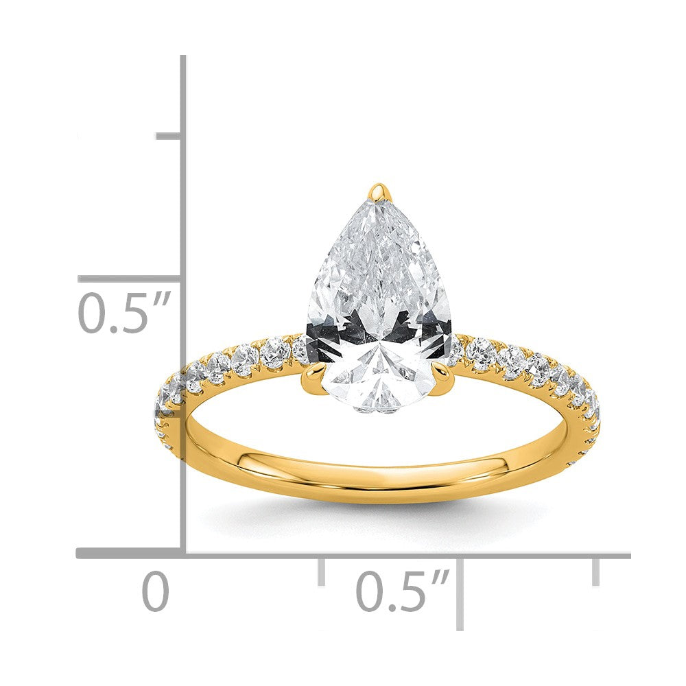 14K Gelbgold Verlobungsring mit 2K zertifiziertem, im Labor gezüchtetem Diamant VS/SI+ G+, Birnenschliff, Solitär komplett mit Flair