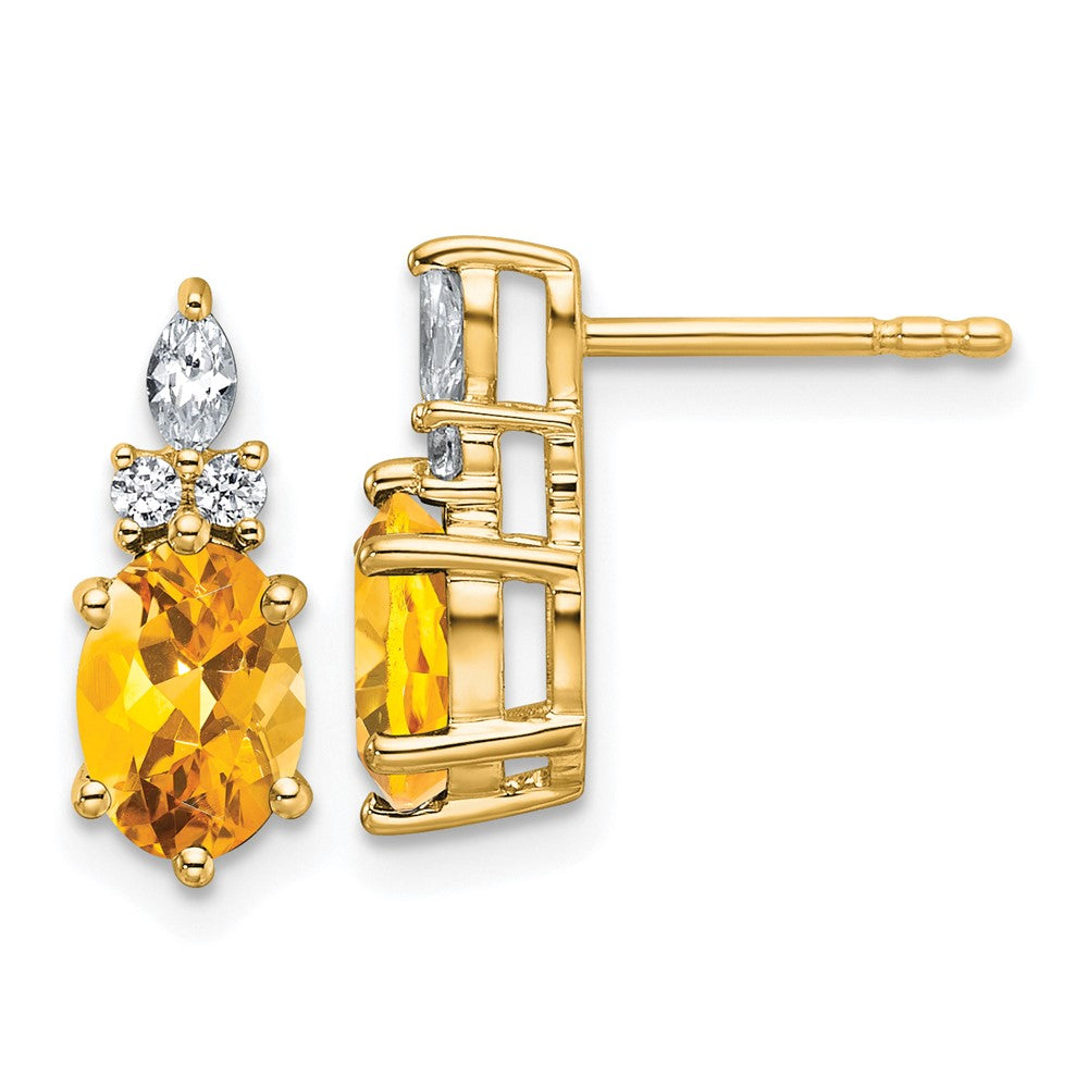 14K Gelbgold Diamant- und 7x5 Oval-November/Citrin-Ohrstecker