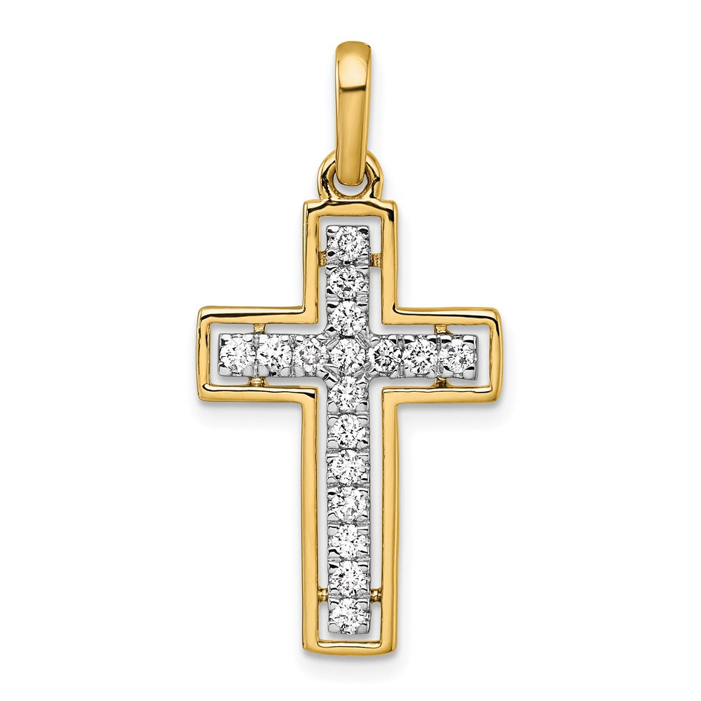 14K Gelbgold und Rhodium Kreuzanhänger mit 0,5 Karat Diamant