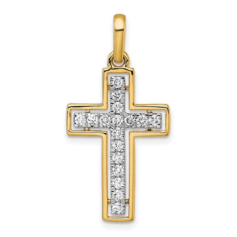 14K Gelbgold und Rhodium Kreuzanhänger mit 0,5 Karat Diamant