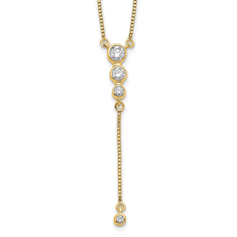 14K Gelbgold Poliert 1/4 Karat Diamant Abgestuft 3-stone mit Hängend 18 Zoll Y-necklace
