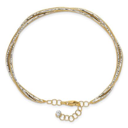 14K Bicolor Gold Bicolor Diamantiert und Strukturiert Geflochten 6.70mm mit Sicherheits Kette Flexibel Oval Armreif Armband