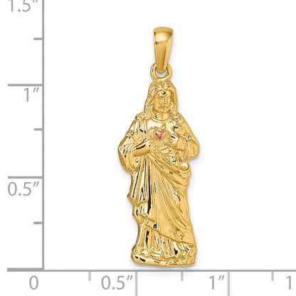 14K Gelbgold mit zweifarbigem, poliertem Herz-Jesu-Anhänger