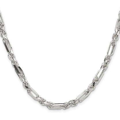Sterlingsilber 4.75mm Diamantiert Figarope 26 Zoll Kette