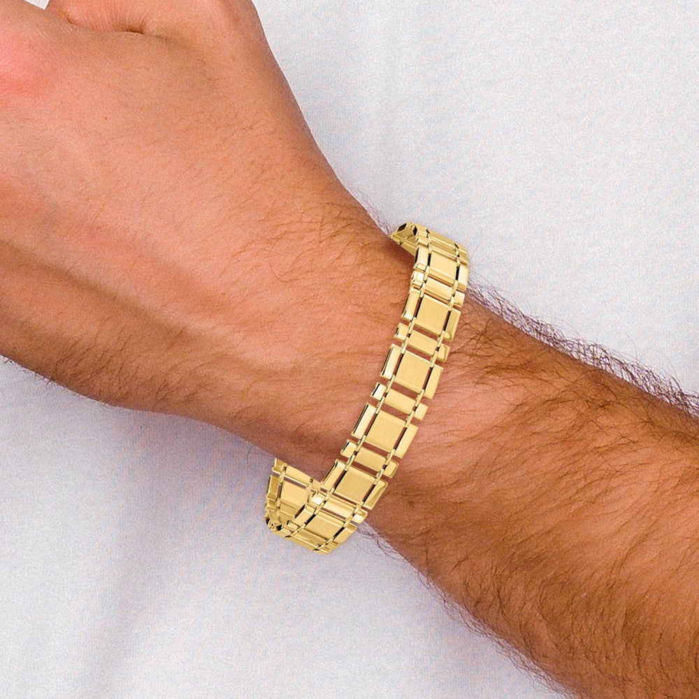 14K Gelbgold Herren Gebürstet und Poliert Glieder 8.5 Zoll Armband
